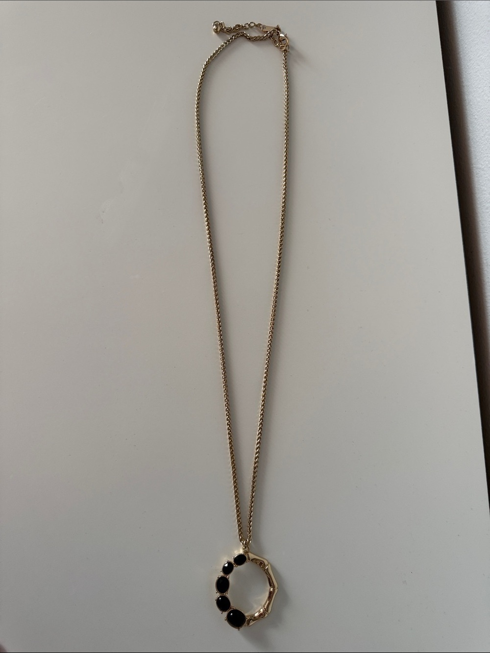 White House Black Market Gold-Tone Necklace with Black Circle Pendant